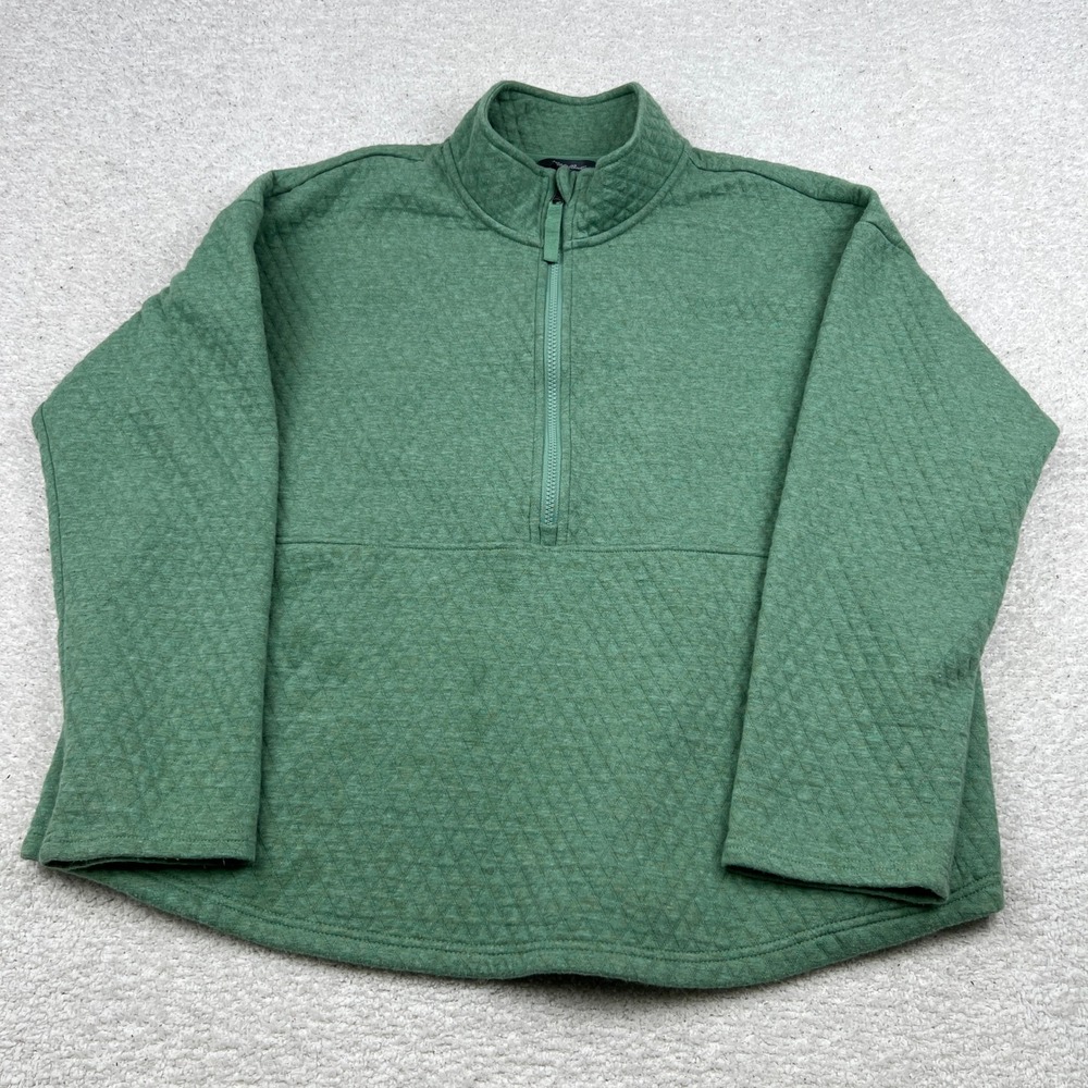 Eddie Bauer Mens XXL Green Diamond Quilted Half Zip Pullover Mock Neck Sweater
